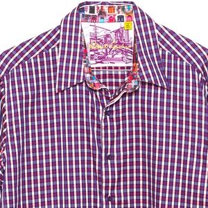 ROBERT GRAHAM MENS LS COTTON SHIRT PURPLE PINK WHITE CHECK XL